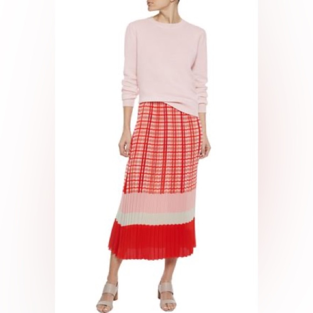 CHRYSANTA PLEATED PRINTED CREPE MIDI SKIRT IN RED